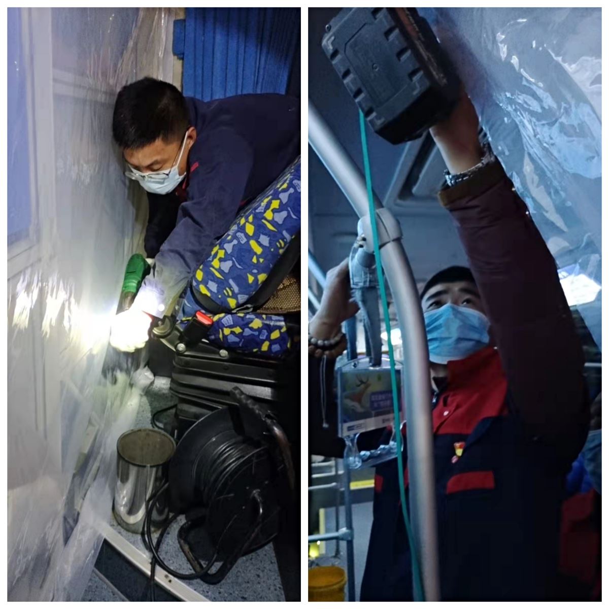 黨員先行，公交集團(tuán)機(jī)務(wù)技術(shù)事業(yè)部連夜為疫情轉(zhuǎn)運(yùn)車輛安裝防護(hù)膜